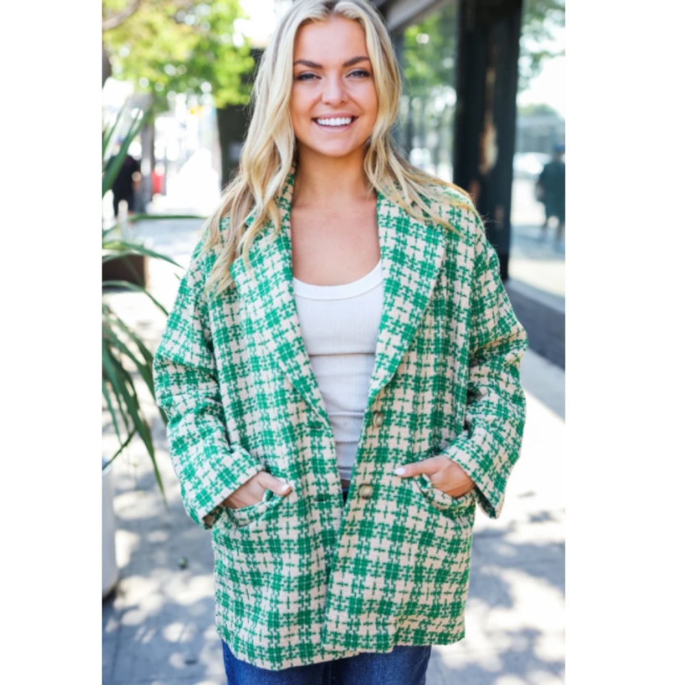 ⭐️⭐️ “The Ashley" Green Houndstooth Blazer Coat